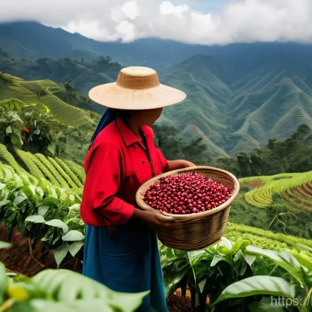 온두라스에서 인기 있는 기념품 리스트 - **Honduran Coffee Harvesting & Landscape:** A vibrant, sun-drenched scene showcasing the rich coffee...