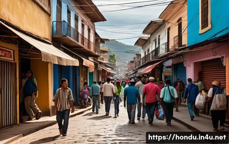 온두라스 치안과 여행 시 주의사항 - A bustling street scene in a Central American city, resembling Tegucigalpa, Honduras, during daytime...
